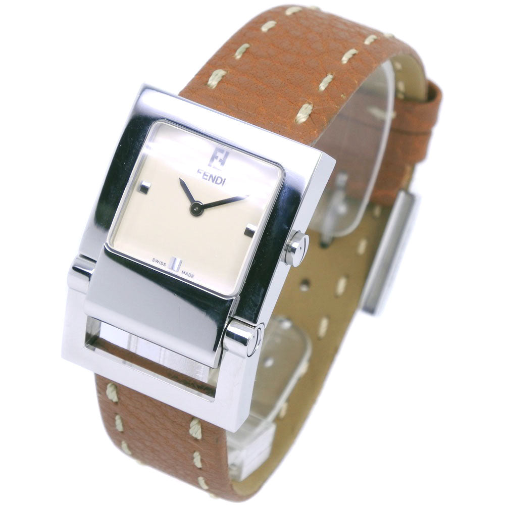 Fendi Orolorji Brown Leather and Stainless Steel Women's Wristwatch with Quartz and Beige Dial 004-5200G-452 [Pre-owned][A-Rank] 004-5200G-452