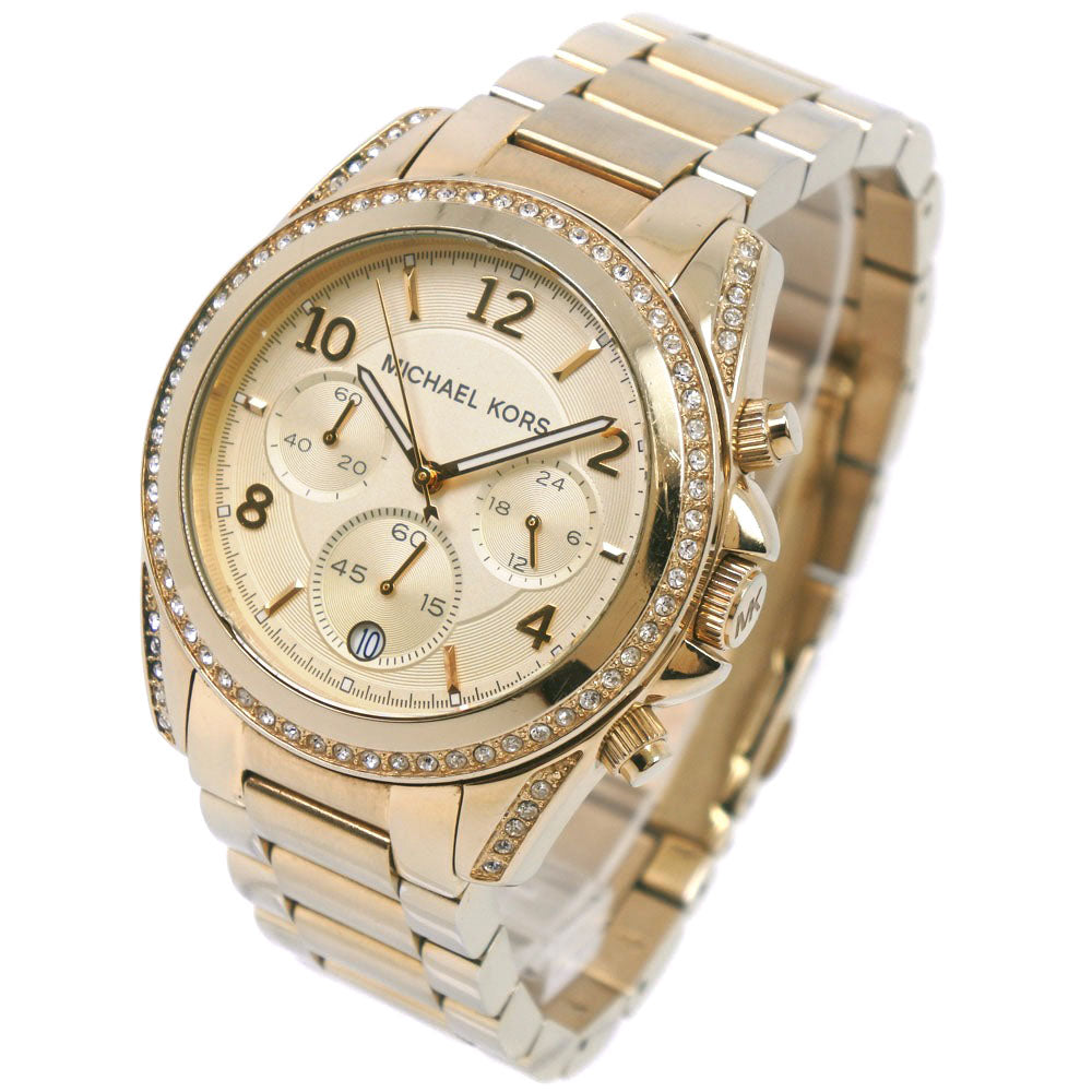 Michael Kors Unisex Stainless Steel Rhinestone Quartz Chronograph Watch with Gold Watch Face [Second Hand] MK-5166