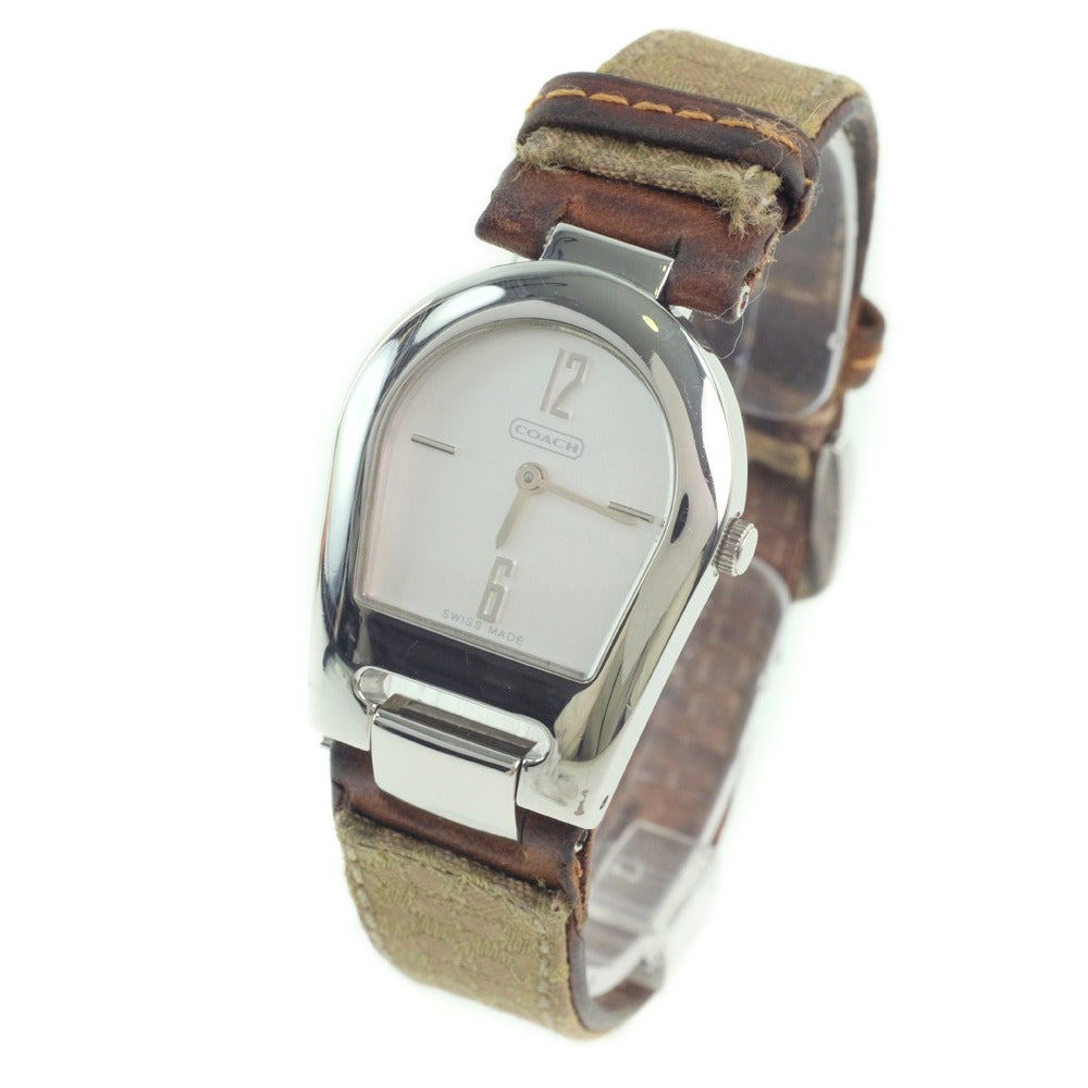 Coach Signature Ladies' 0208 Watch in Stainless Steel, Canvas and Leather with Silver Analog Display [Second Hand] 208.0