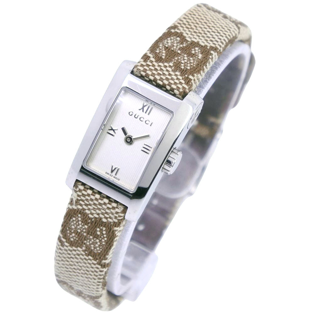 Gucci Women's Wristwatch with SS & GG Canvas, Quartz, and White Dial 8600L [Pre-owned] 8600L