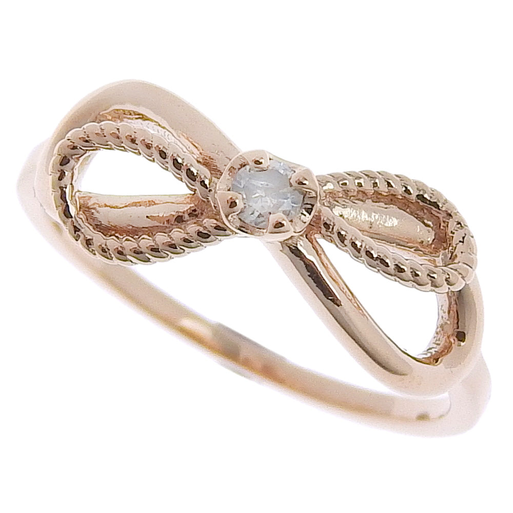 Agete Ribbon Ring, Size 3, K10 Pink Gold with Diamonds, Preloved Grade SA, Women's