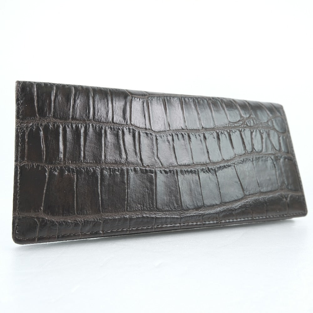 KANGOL Embossed Leather Long Wallet Brown