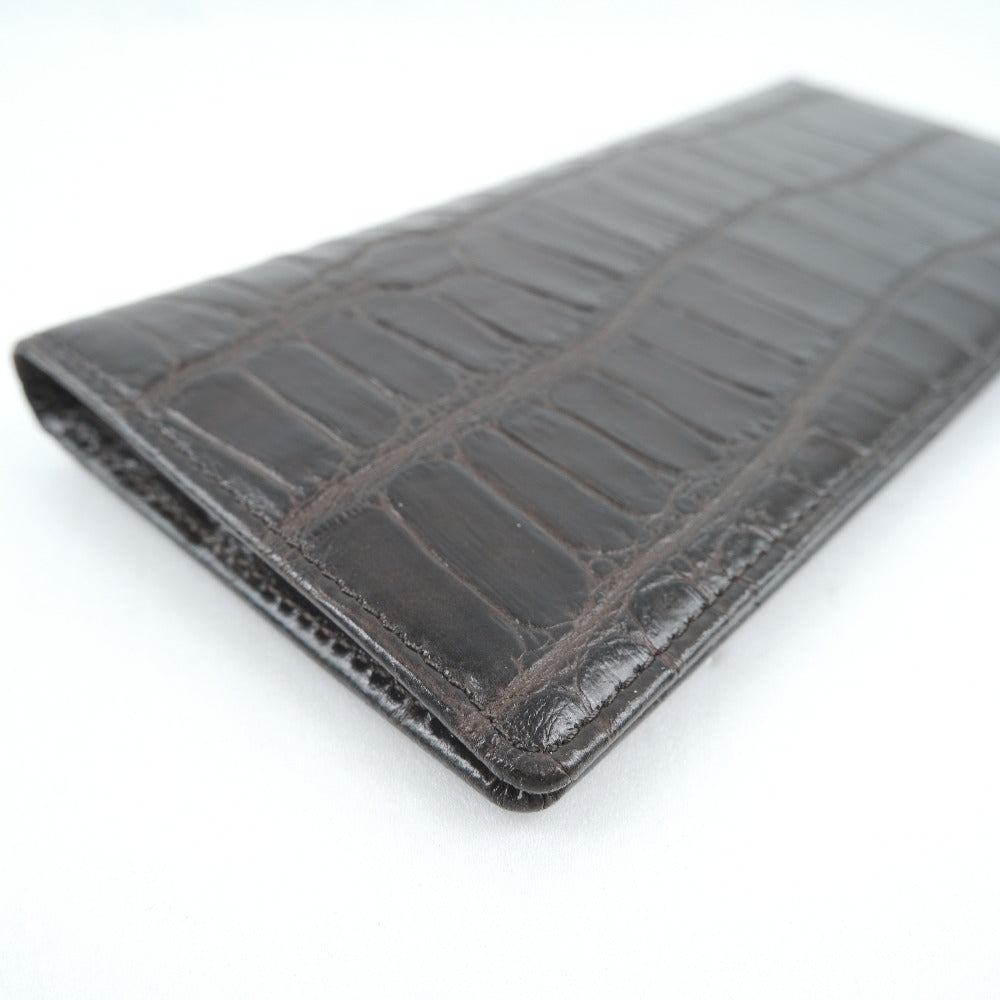 KANGOL Embossed Leather Long Wallet Brown