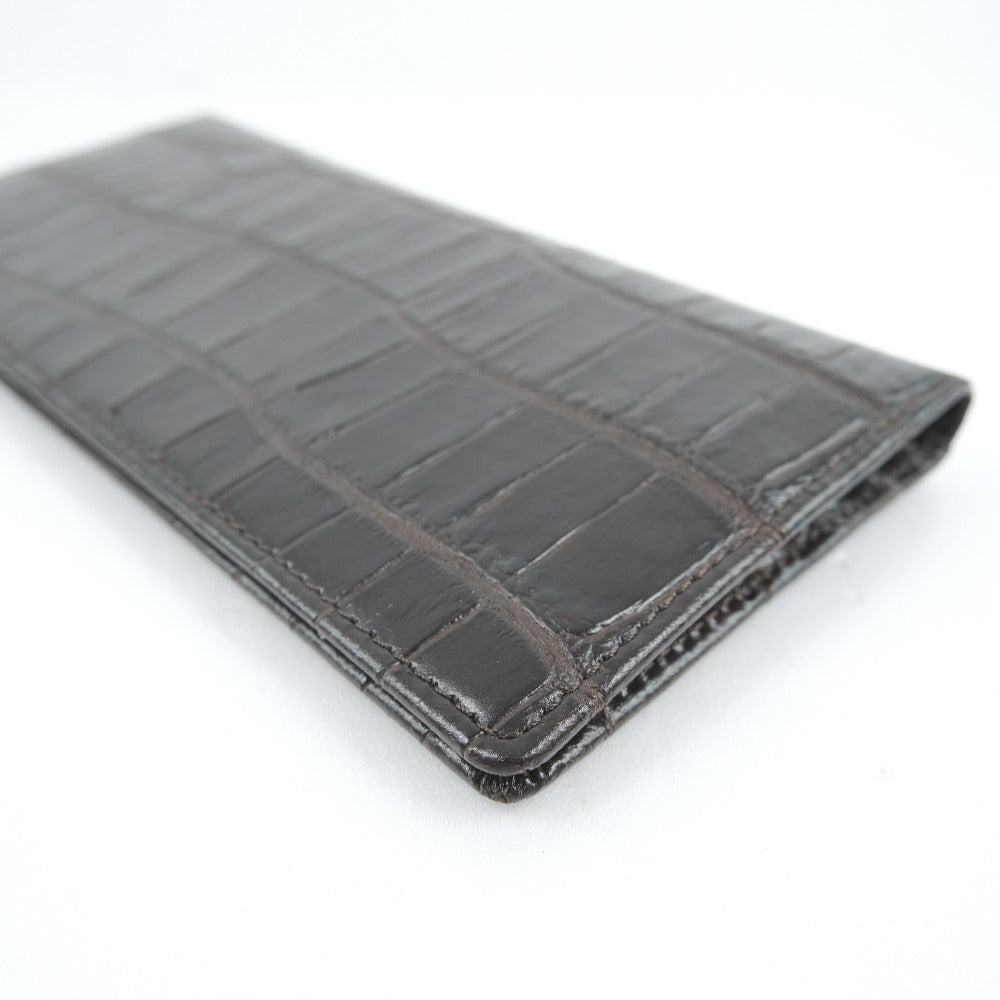 KANGOL Embossed Leather Long Wallet Brown