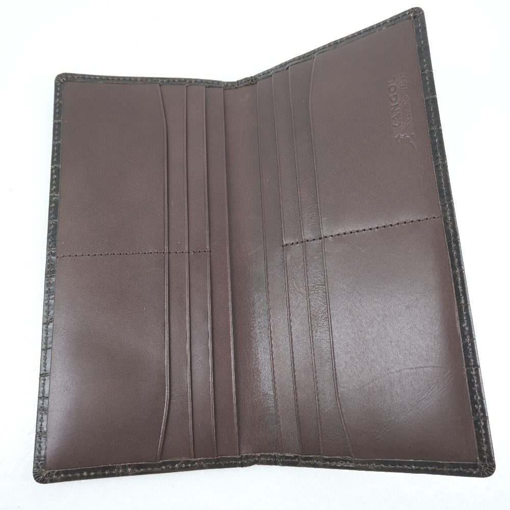 KANGOL Embossed Leather Long Wallet Brown