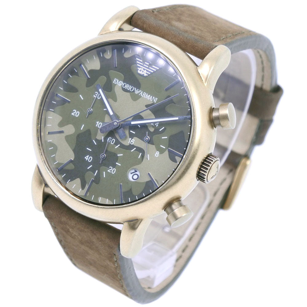 Emporio Armani AR-1818 Men's Wrist Watch in Stainless Steel and Leather, Camouflage Quartz Chronograph with Camouflage Dial (Preloved and Graded A) AR-1818