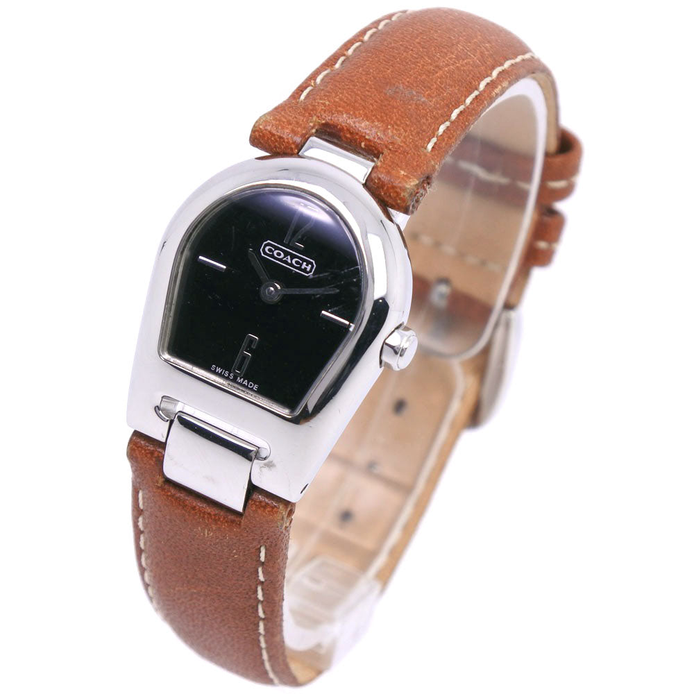 Coach Women's Stainless Steel Leather Watch with Brown Quartz and Black Dial【Used】 218.0