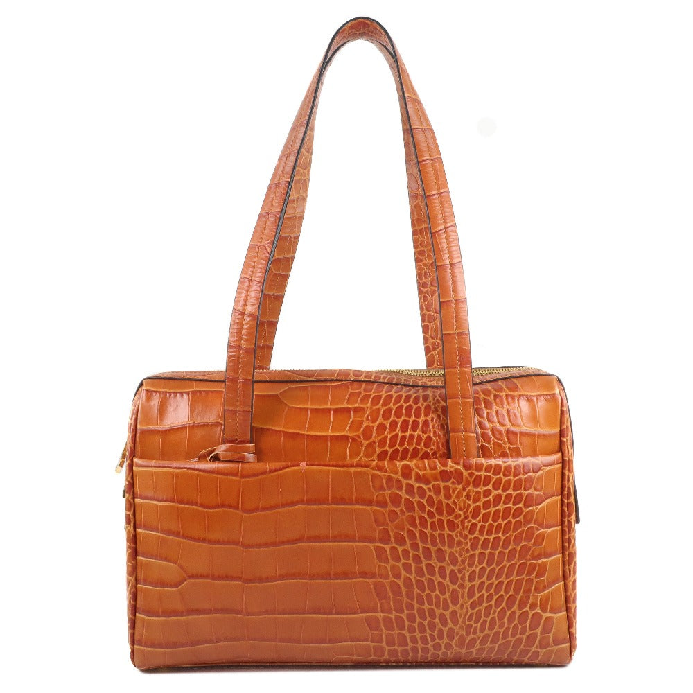 Gold File Leather Tote Bag Brown