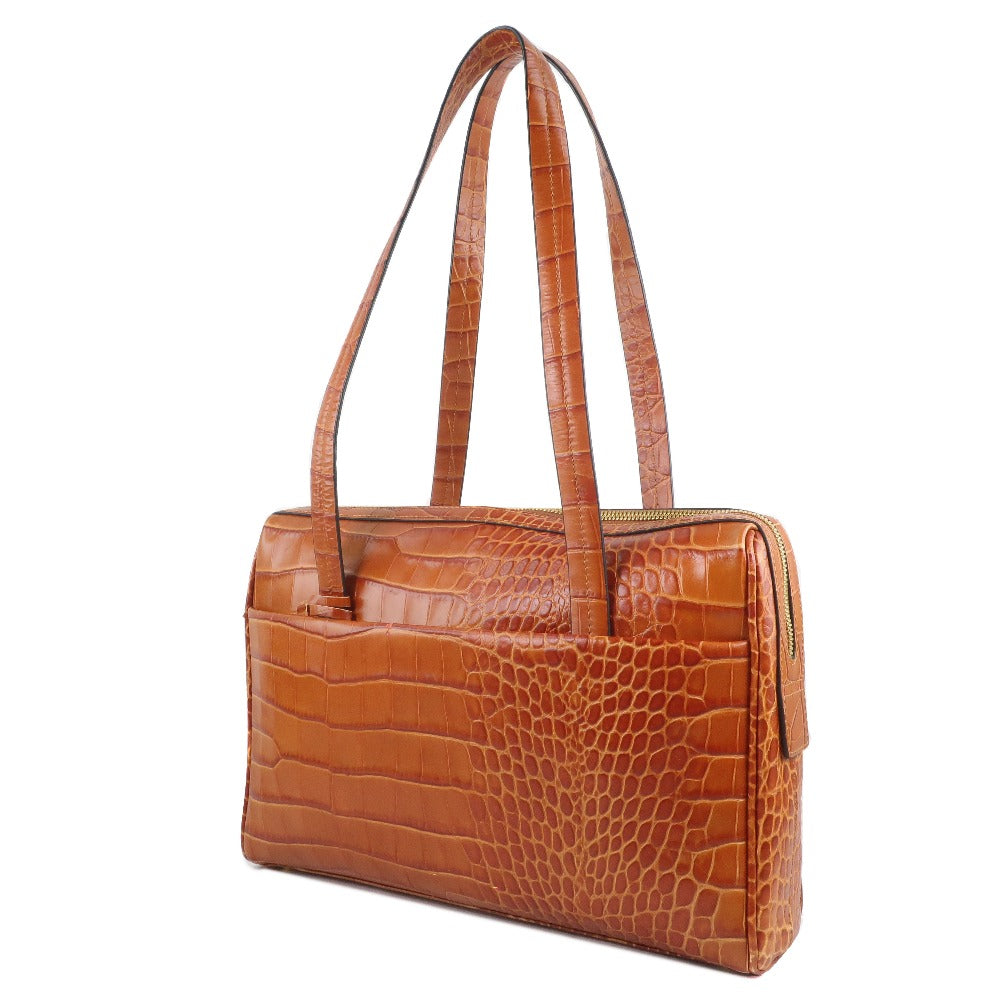 Gold File Leather Tote Bag Brown