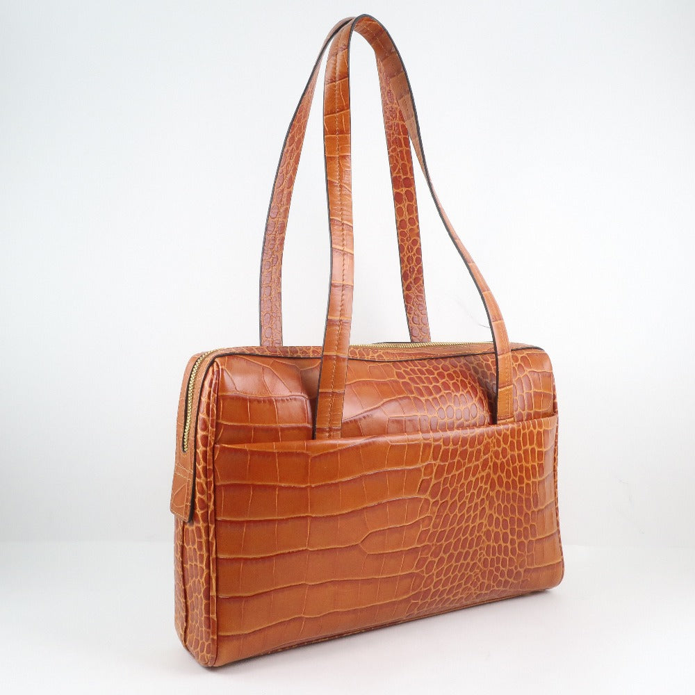 Gold File Leather Tote Bag Brown