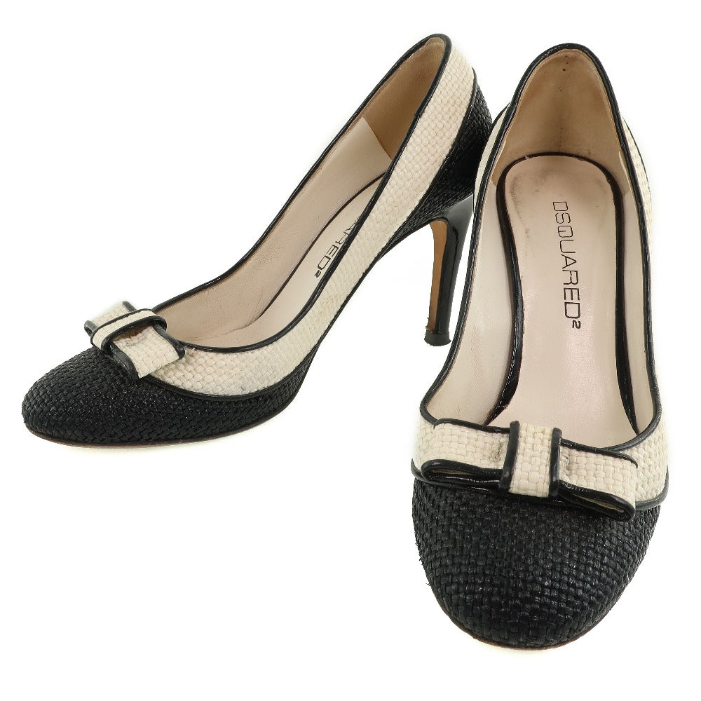 DSQUARED2 Leather Straw Black White Pumps