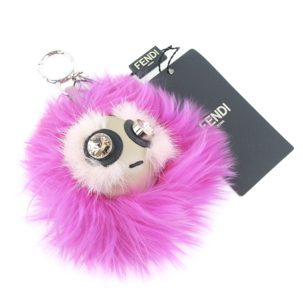 Fendi Leather Metal Fur Charm Pink