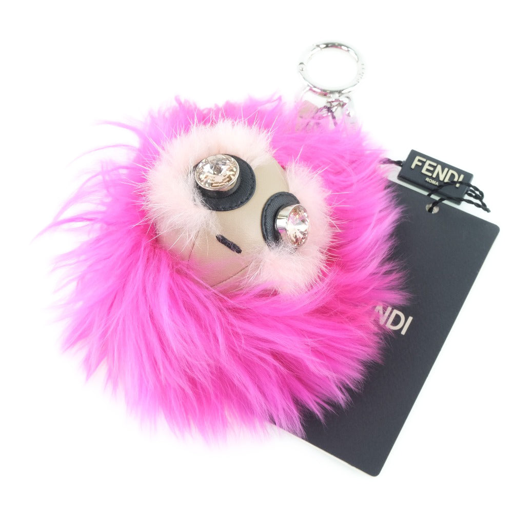 Fendi Leather Metal Fur Charm Pink