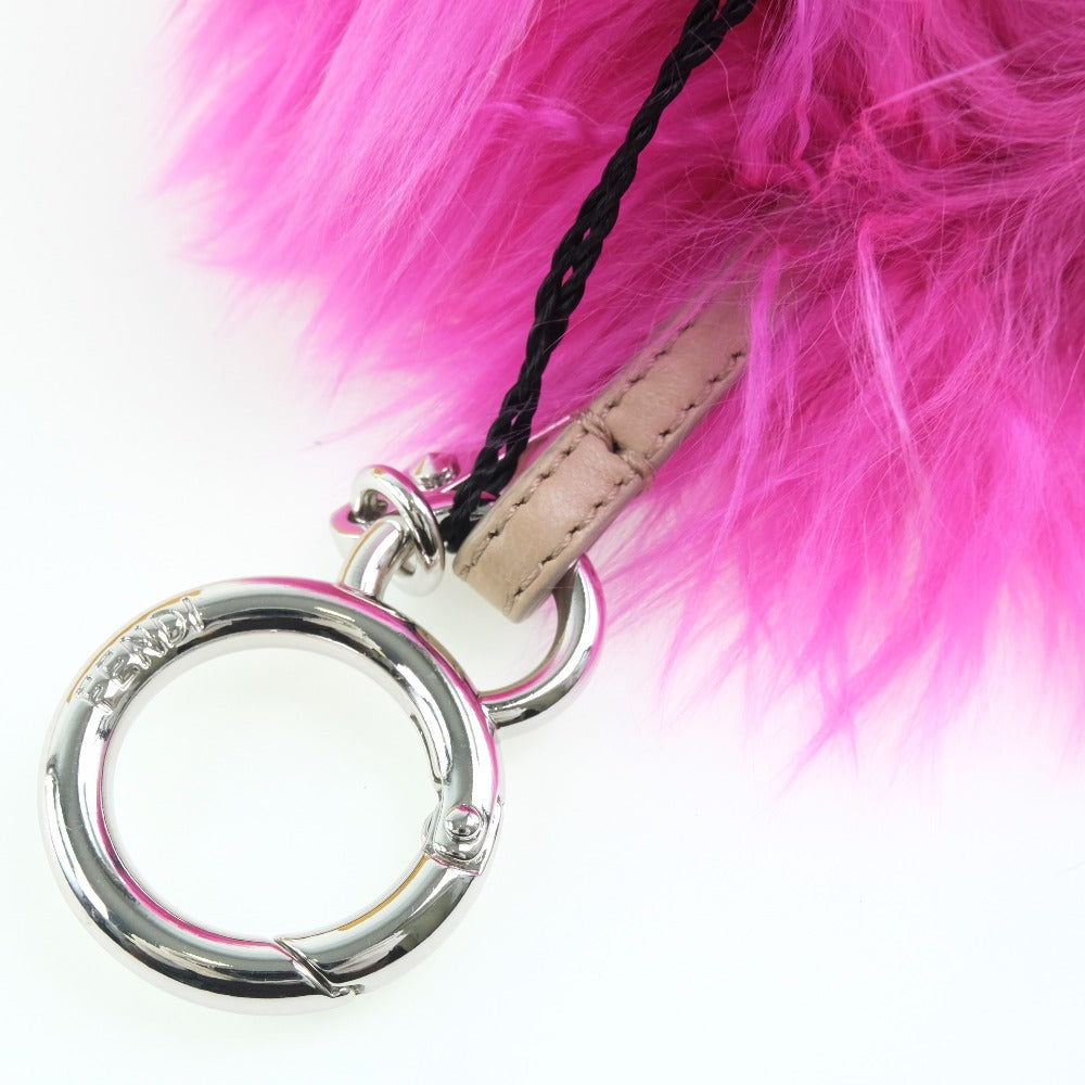 Fendi Leather Metal Fur Charm Pink