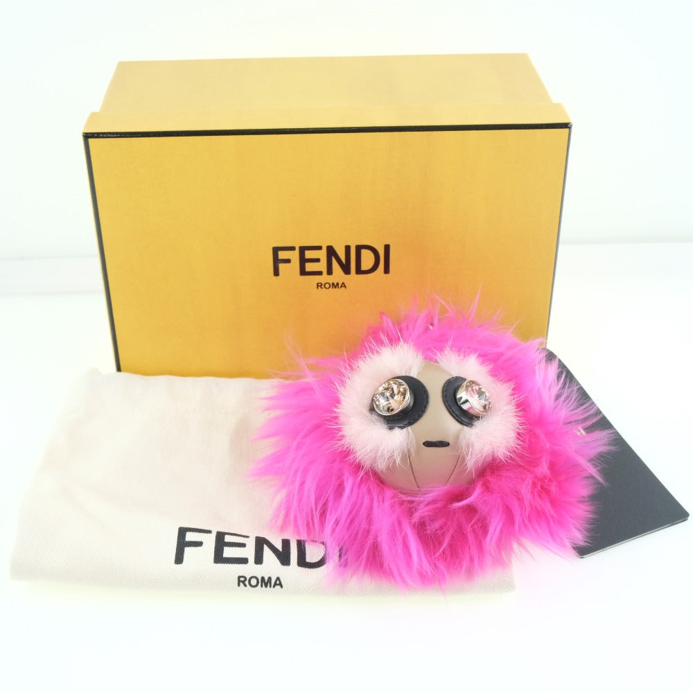 Fendi Leather Metal Fur Charm Pink