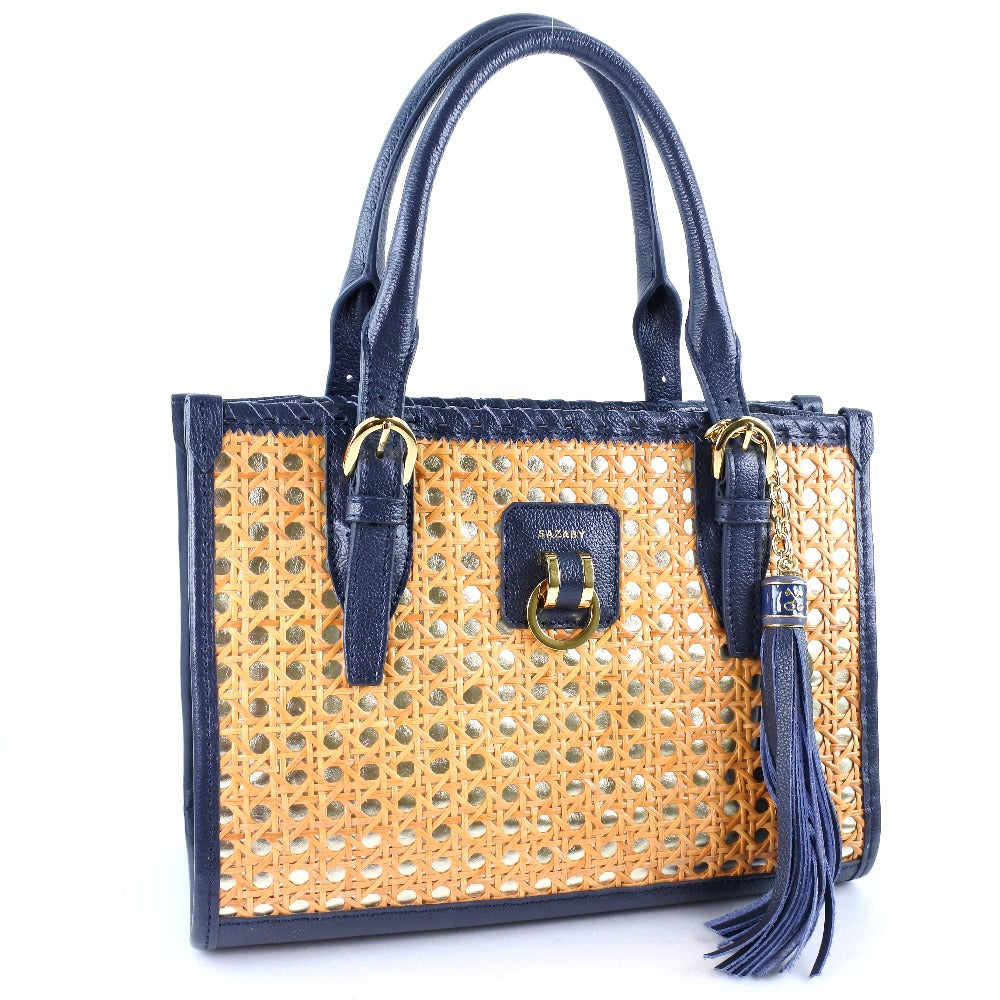 SAZABY Wicker Tote Bag Navy/Silver