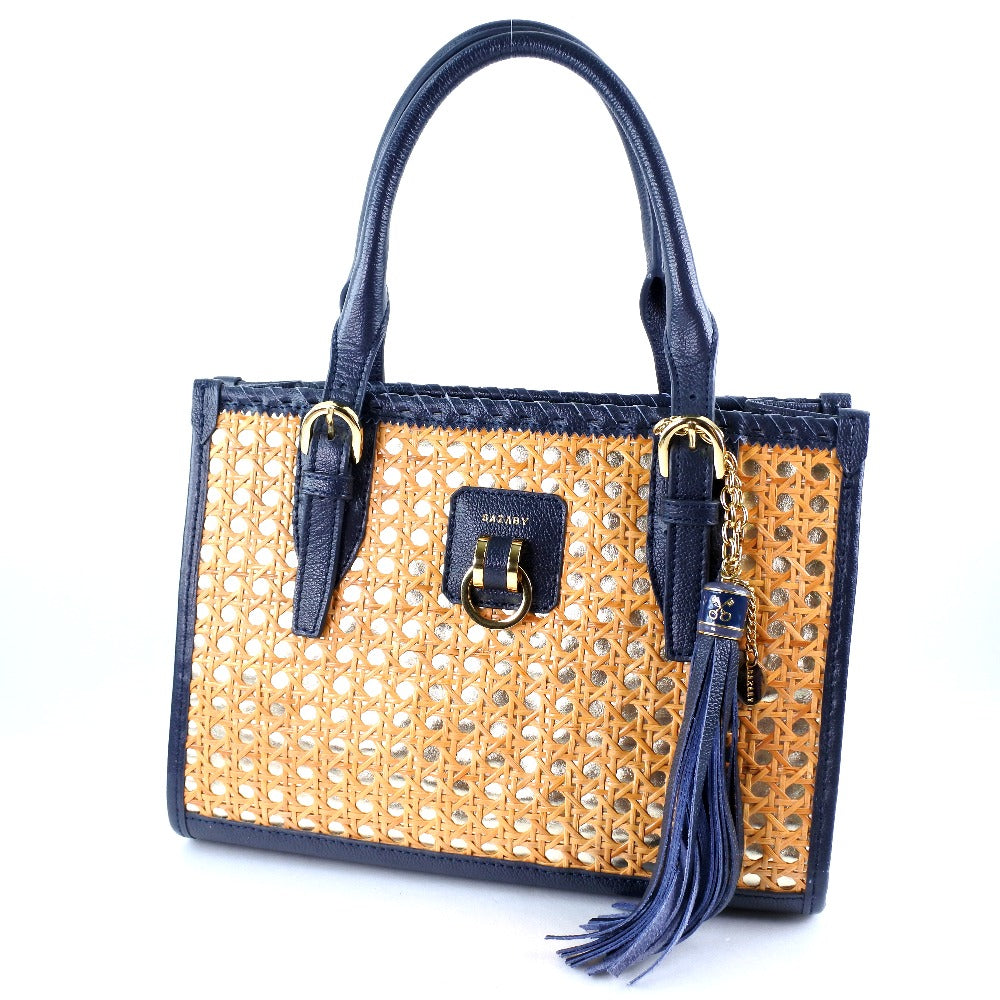 SAZABY Wicker Tote Bag Navy/Silver