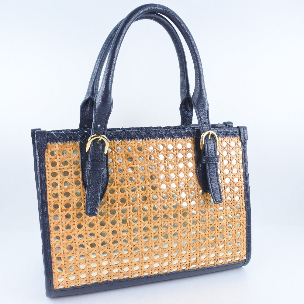 SAZABY Wicker Tote Bag Navy/Silver