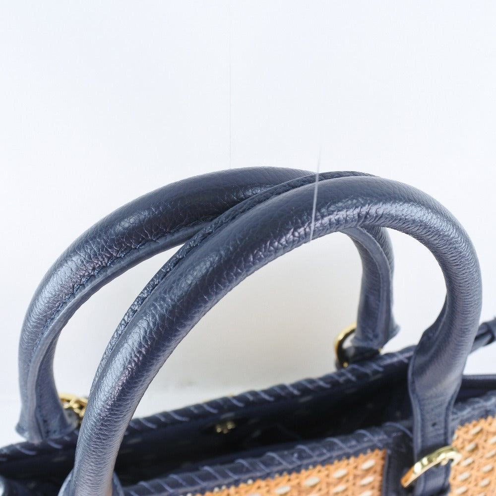 SAZABY Wicker Tote Bag Navy/Silver