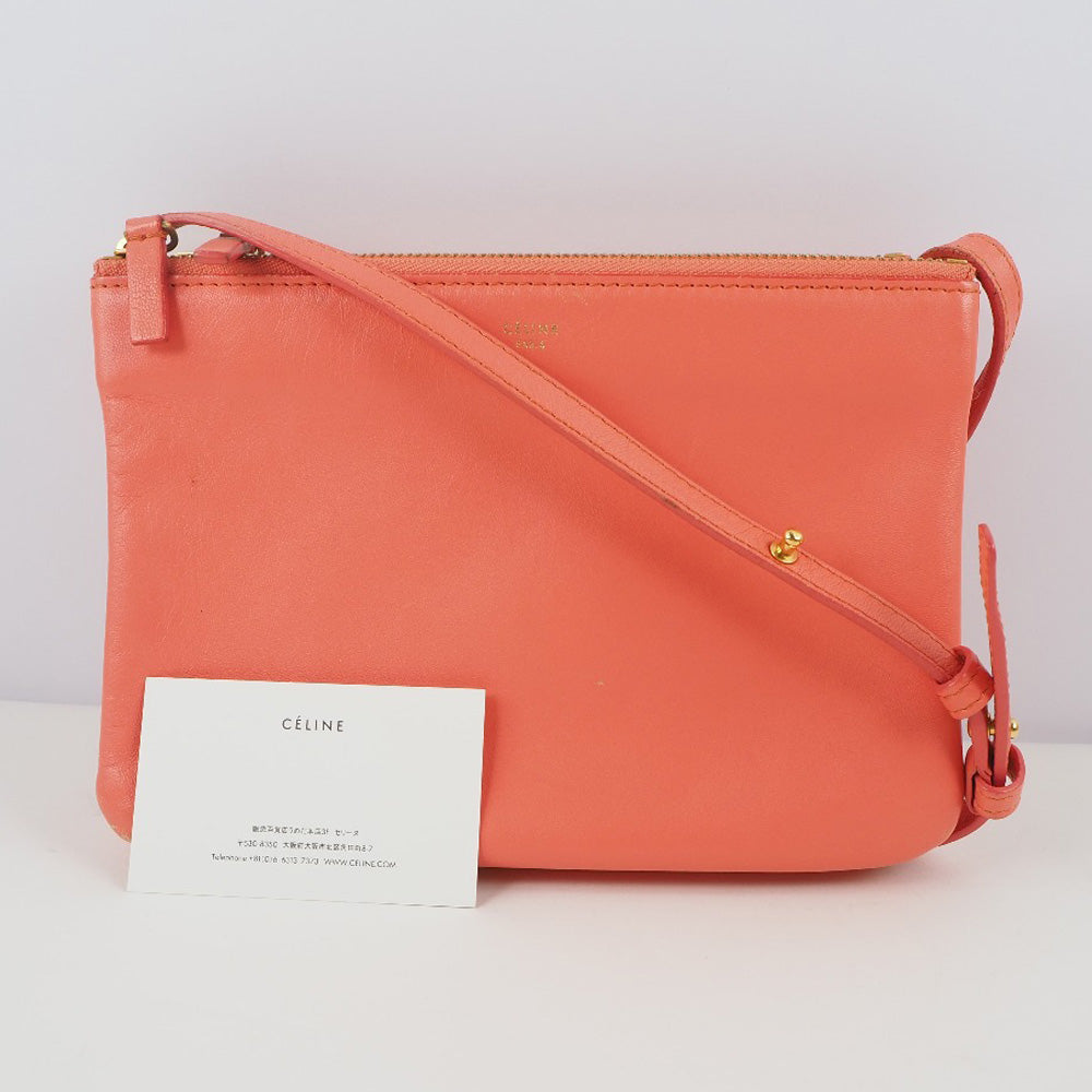 Celine Trio Small Lambskin Shoulder Bag Coral Pink