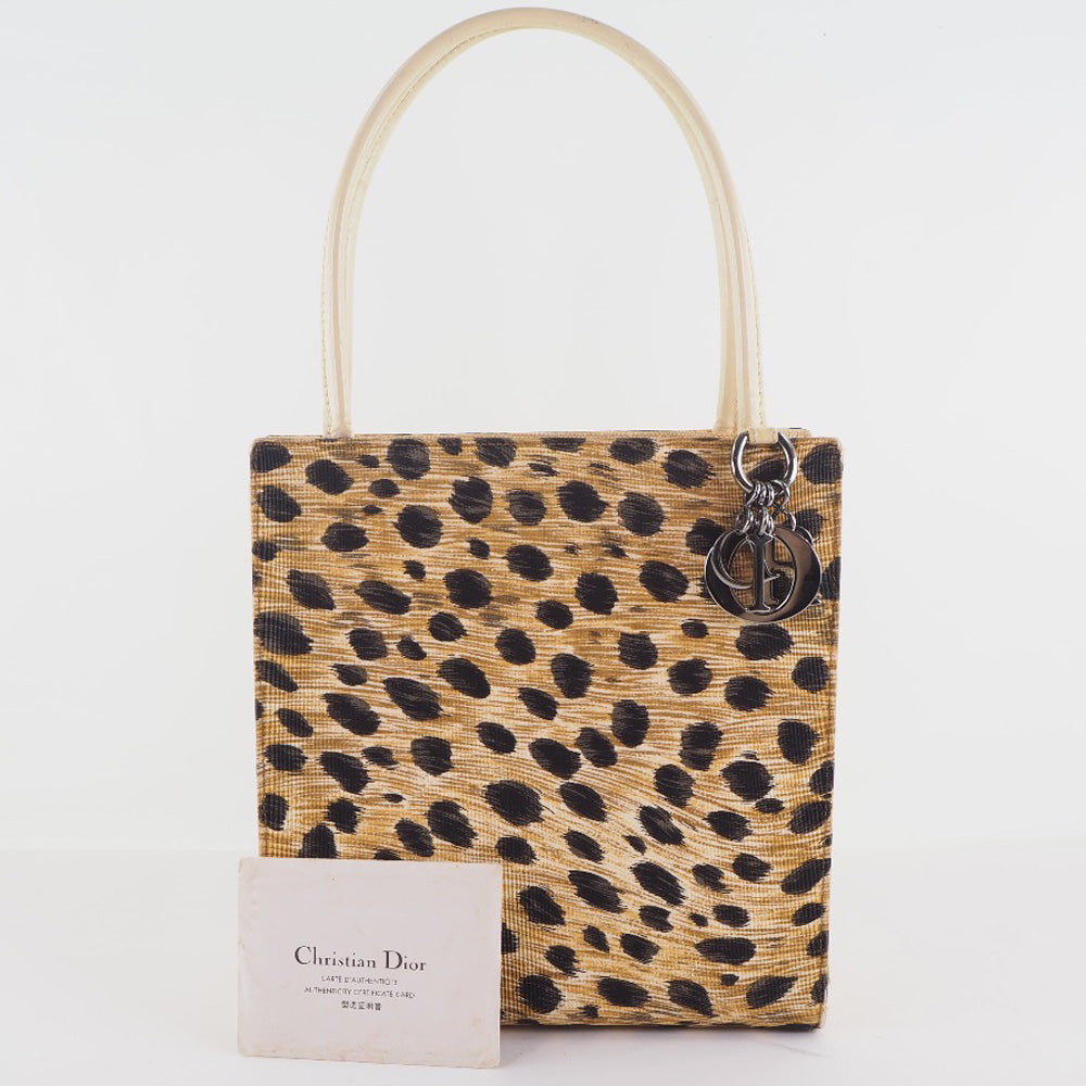 Dior Leopard Canvas Handbag Yellow