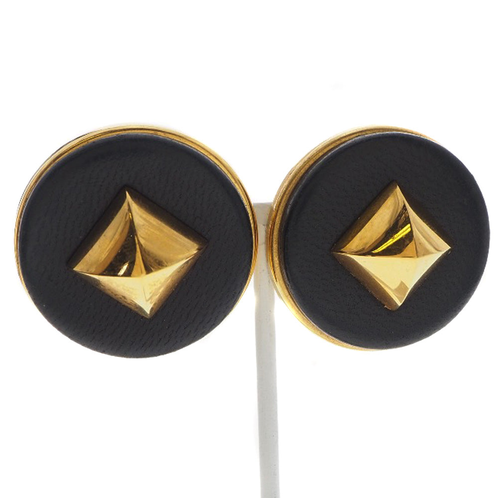 Hermes Medor Earrings Gold Plated Leather