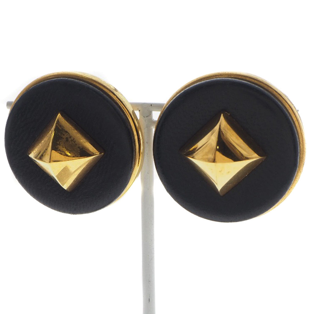 Hermes Medor Earrings Gold Plated Leather