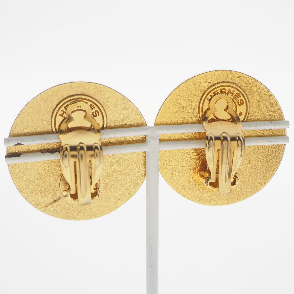 Hermes Medor Earrings Gold Plated Leather