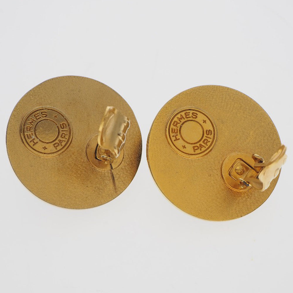 Hermes Medor Earrings Gold Plated Leather