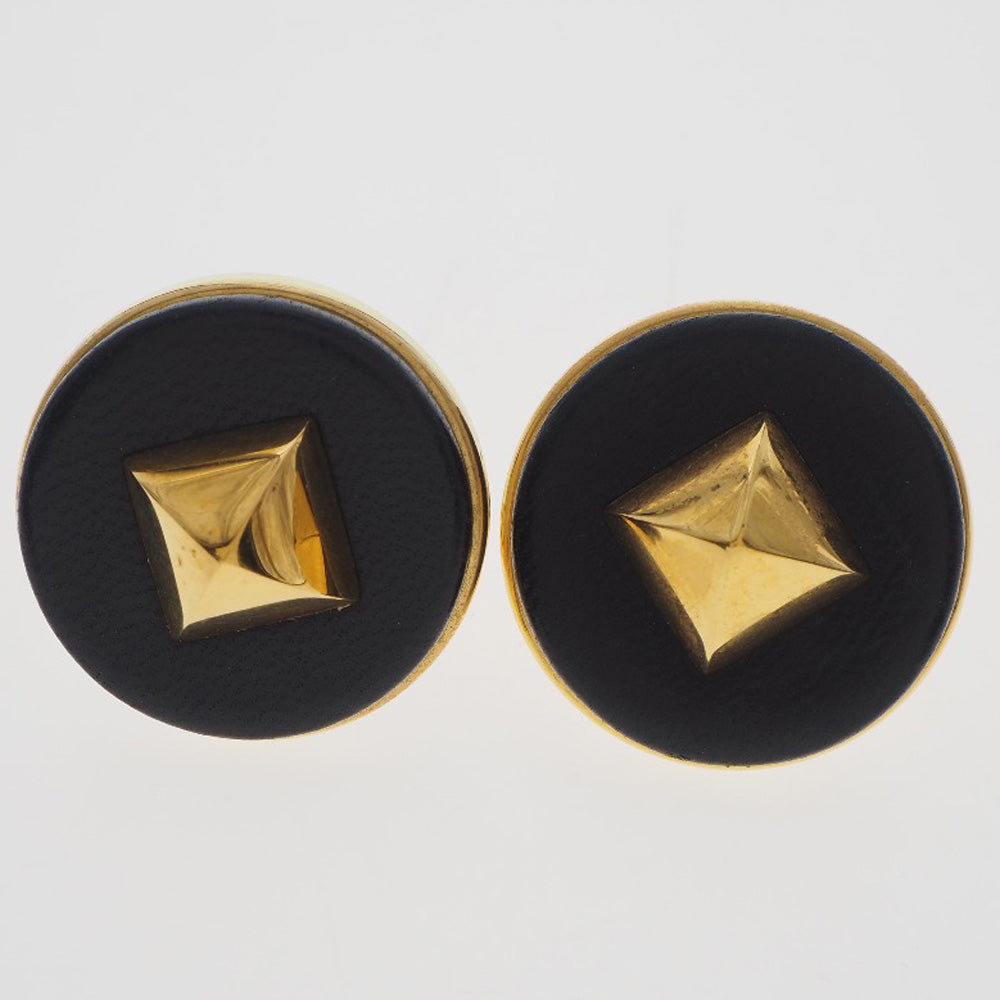 Hermes Medor Earrings Gold Plated Leather