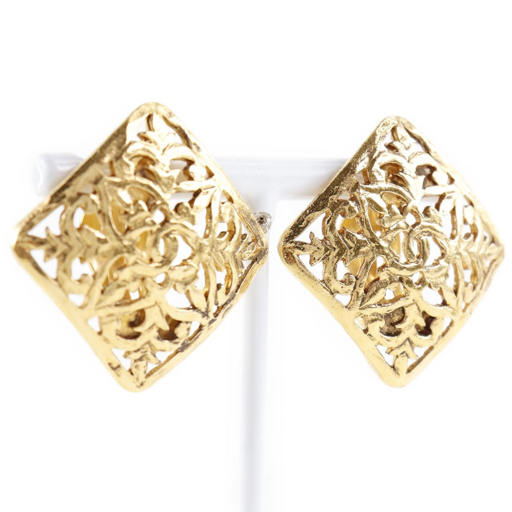 Chanel Diamond Frame Clip On Earrings Metal Earrings in Very Good Condition