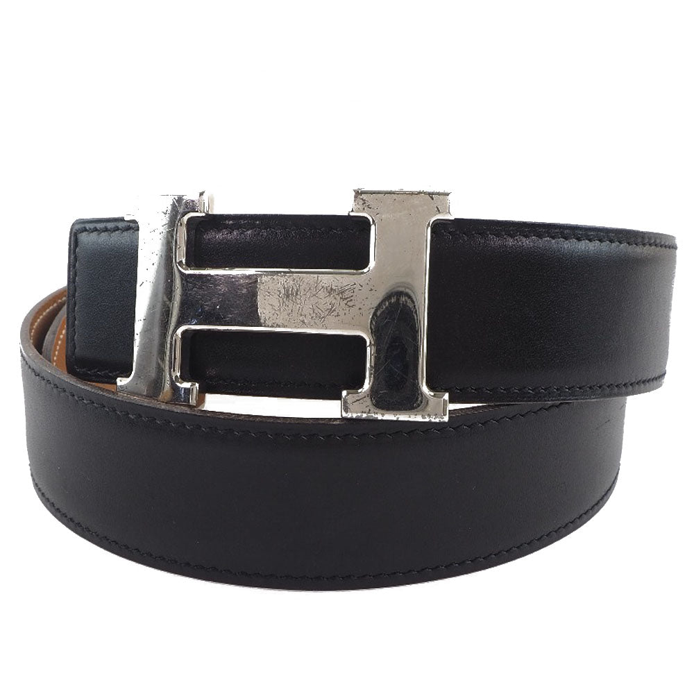 Hermes H Belt 70 Black Leather Metal