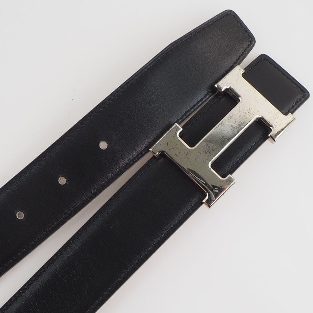 Hermes H Belt 70 Black Leather Metal