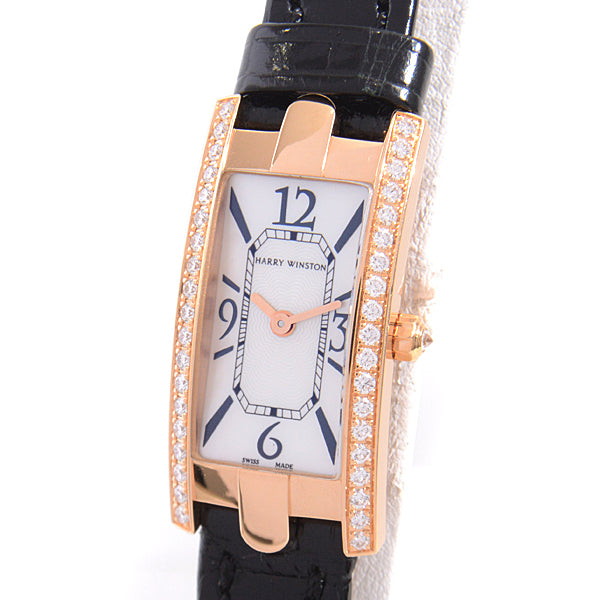 Harry Winston Avenue C Mini Pink Gold Diamond Quartz Watch 332LQR LMD21SP1 in Great Condition