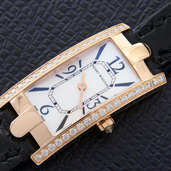 Harry Winston Avenue C Mini Pink Gold Diamond Quartz Watch 332LQR LMD21SP1 in Great Condition