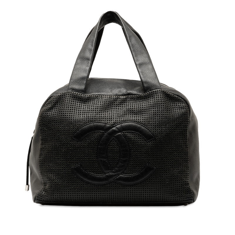 Chanel CC Perforated Bowler Bag  Leather Travel Bag in Good condition