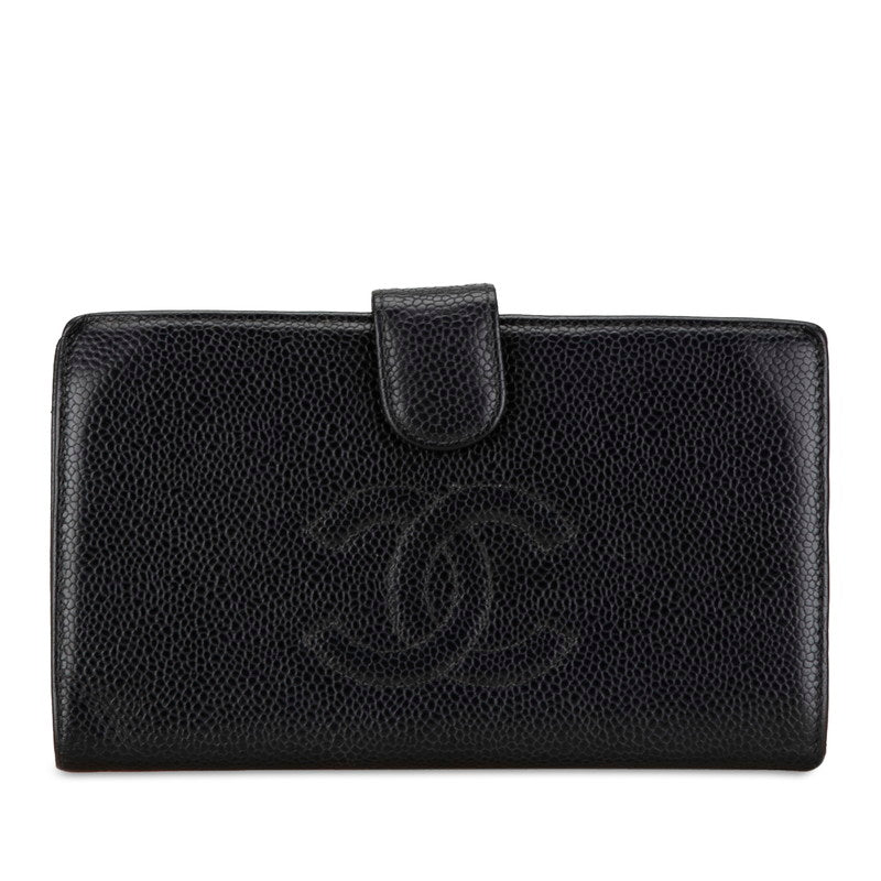 Chanel Caviar Skin Coco Mark Long Wallet in Very Good Condition