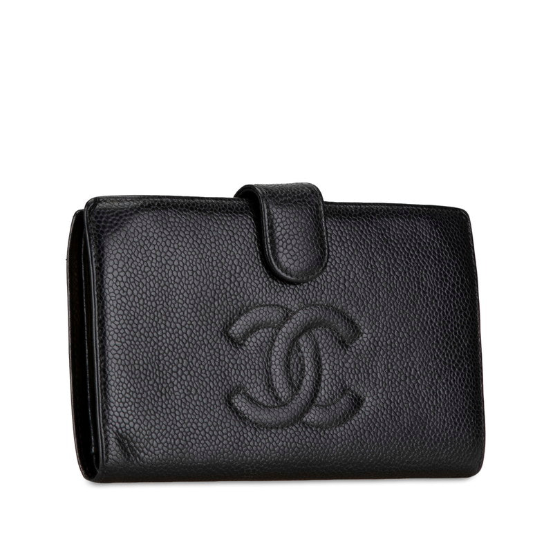 Chanel Caviar Skin Coco Mark Long Wallet in Very Good Condition