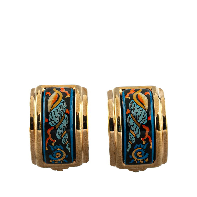 Hermes Enamel Clip Earrings Gold Blue