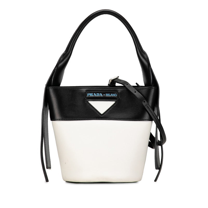 Prada Leather 2WAY Handbag 1BE015 White Black in Very Good Condition