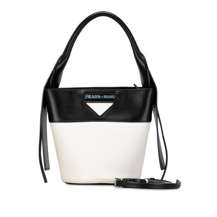 Prada Leather 2WAY Handbag 1BE015 White Black in Very Good Condition