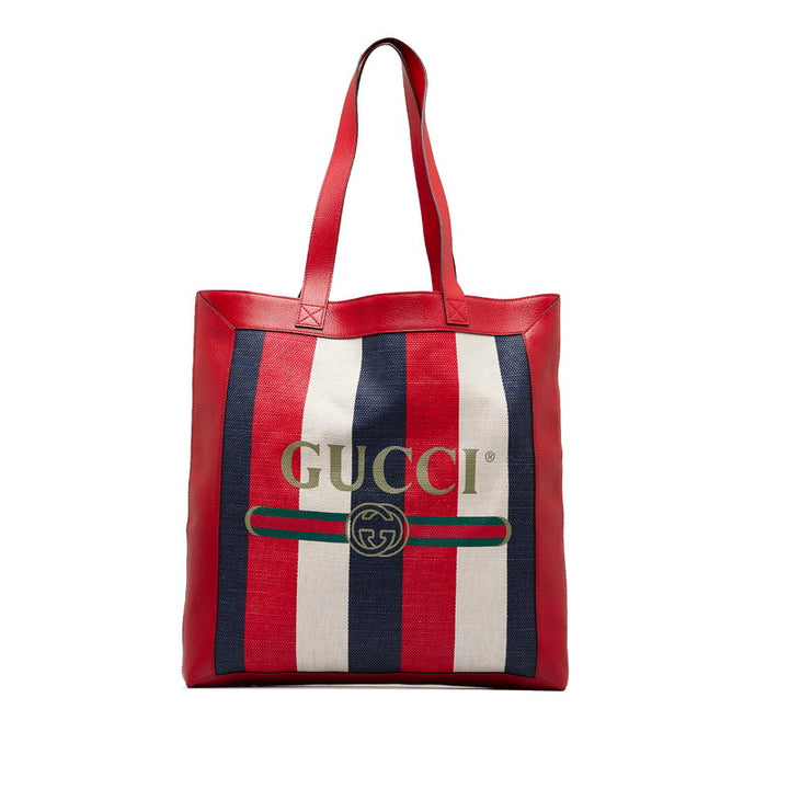 Gucci Canvas Leather Logo Tricolor Tote Bag 523781 in Great Condition