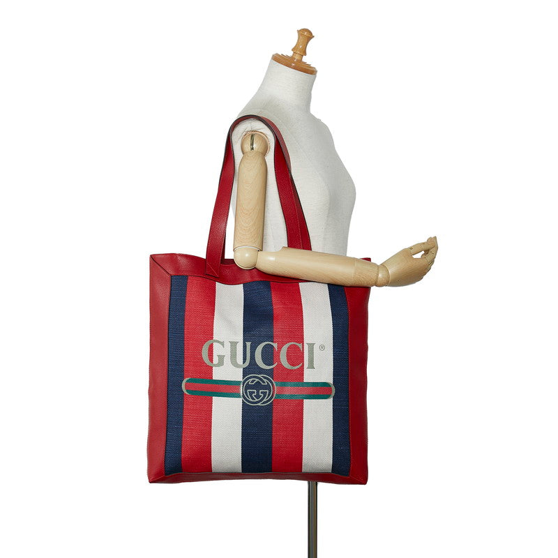 Gucci Canvas Leather Logo Tricolor Tote Bag 523781