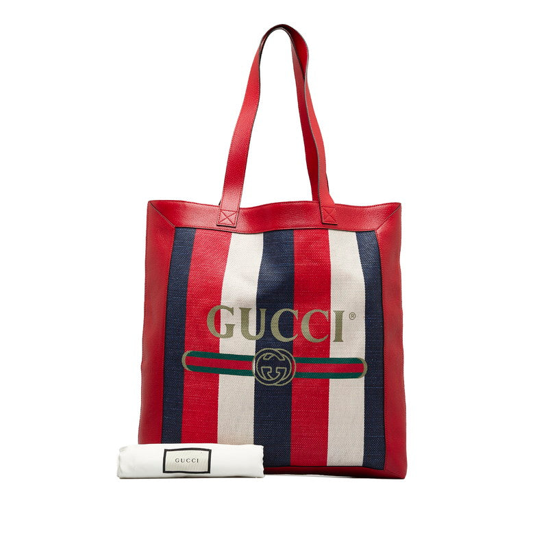 Gucci Canvas Leather Logo Tricolor Tote Bag 523781