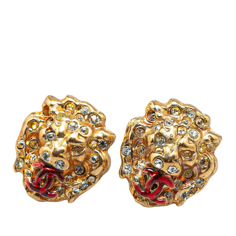 Chanel Lion Motif Rhinestone Earrings