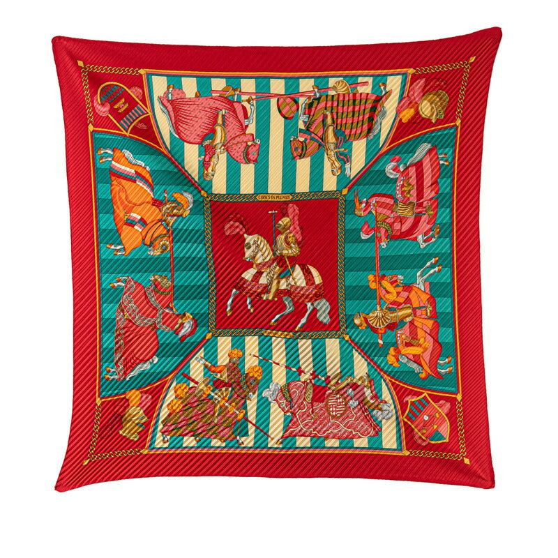 Hermes Silk Pleated Scarf Red Multicolor