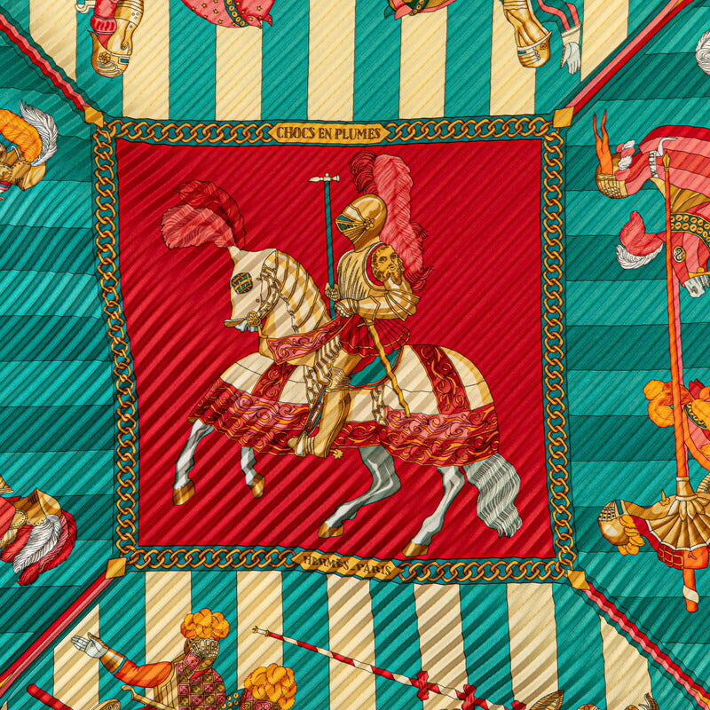 Hermes Silk Pleated Scarf Red Multicolor