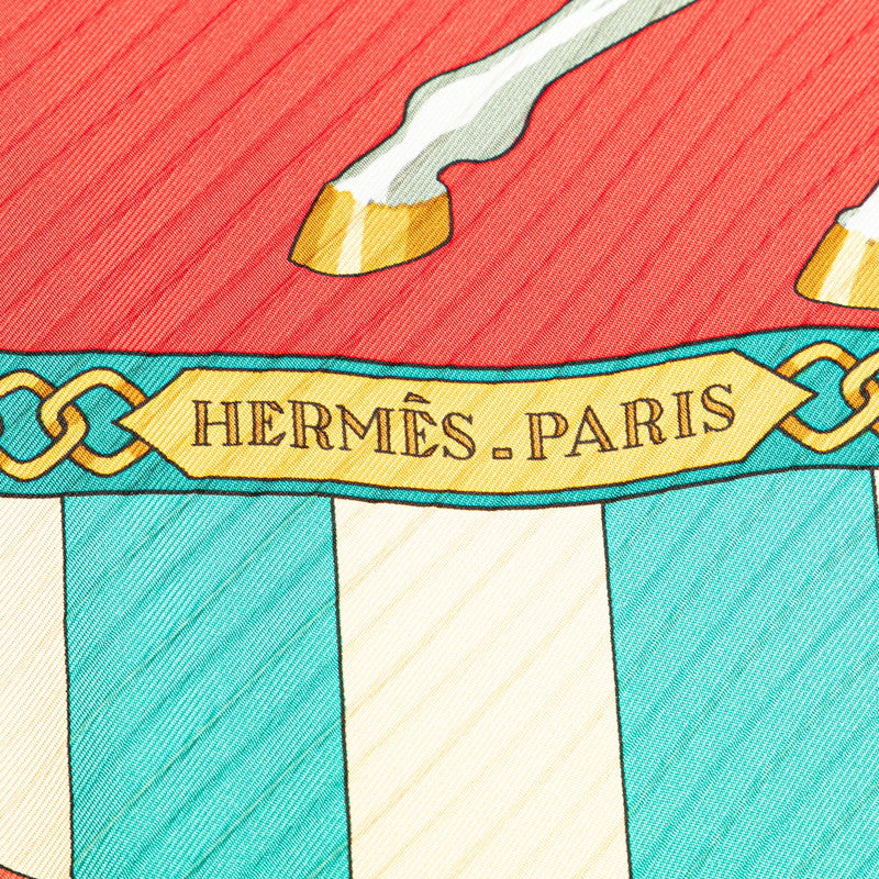 Hermes Silk Pleated Scarf Red Multicolor