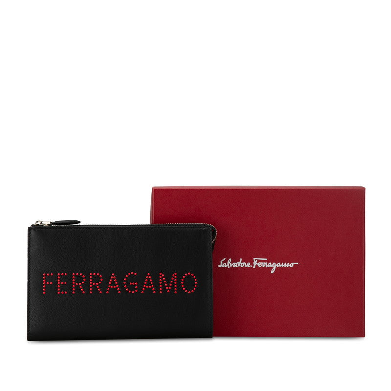 Salvatore Ferragamo Leather Clutch Bag Black Red