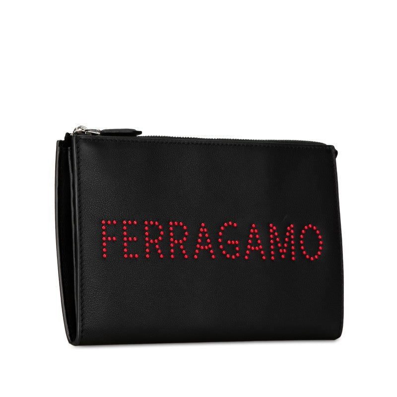 Salvatore Ferragamo Leather Clutch Bag Black Red